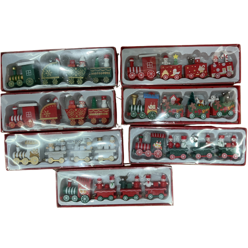 Tren de Madera 4 Vagones Decorado a Mano